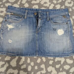 Vintage Replay Italian Denim Distressed Mini Skirt Low Rise Y2K